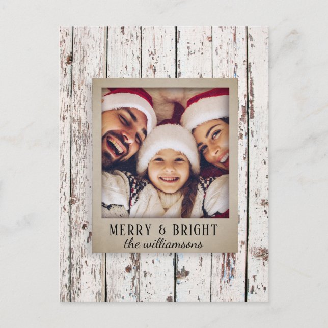Rustic Distress Wood Family Namn Photo-jul Helg Vykort (Framsida)