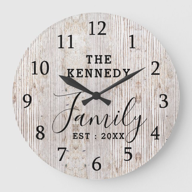 Rustic Distress Wood Farmhouse Family Namn Stor Klocka (Framsida)