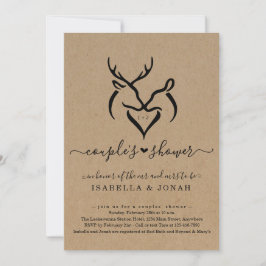 Rustic Doe & Hjort Antlers Heart Couples Shower Inbjudningar