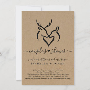 Rustic Doe & Hjort Antlers Heart Couples Shower Inbjudningar