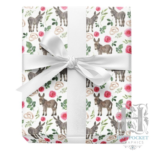Rustic Donkey Floral Pink Wrapping Paper Presentpapper (Skapare uppladdad)