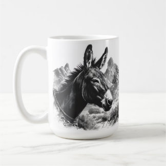 Rustic Donkey Porträtt i Black and White Kaffemugg