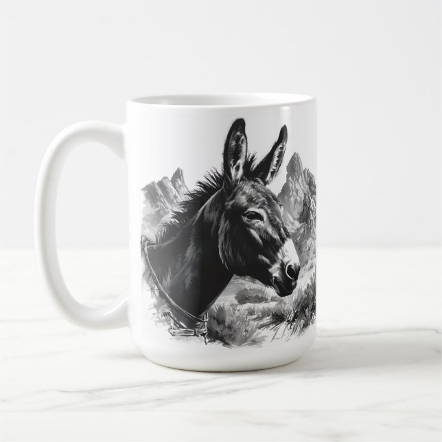Rustic Donkey Porträtt i Black and White Kaffemugg (Vänster)