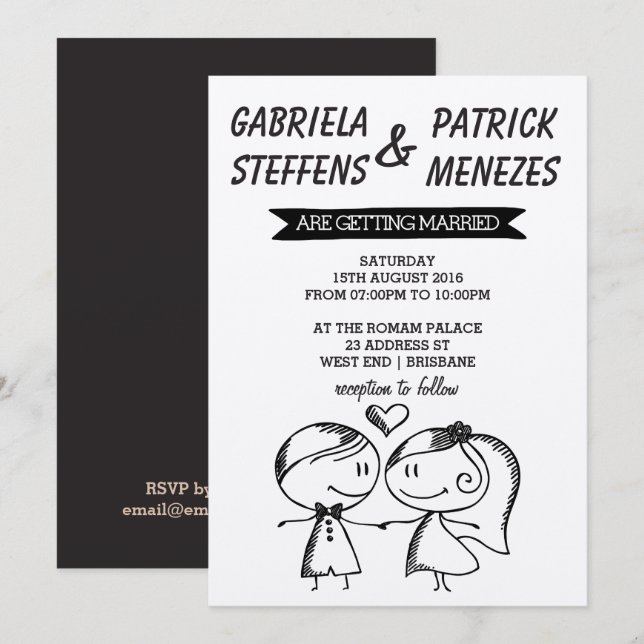 Rustic Doodle Couple Wedding bjudande Inbjudningar (Fram/baksida)