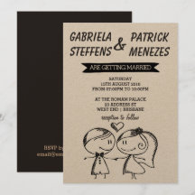Rustic Doodle Couple Wedding bjudande