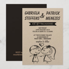 Rustic Doodle Couple Wedding bjudande Inbjudningar