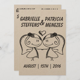 Rustic Doodle Lesbisk Bröllopsinbjudan Inbjudningar