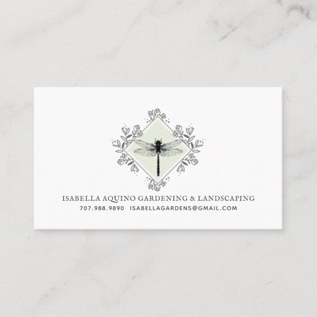 Rustic Dragonfly Blommigt Gardener Landscaper Visitkort (Framsida)