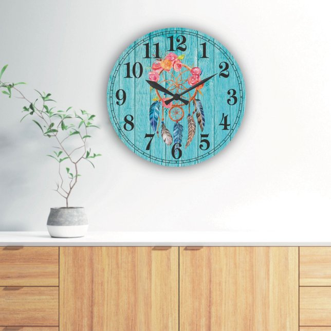 Rustic Dreamcatcher Round-väggklocka (stor) Stor Klocka (Skapare uppladdad)