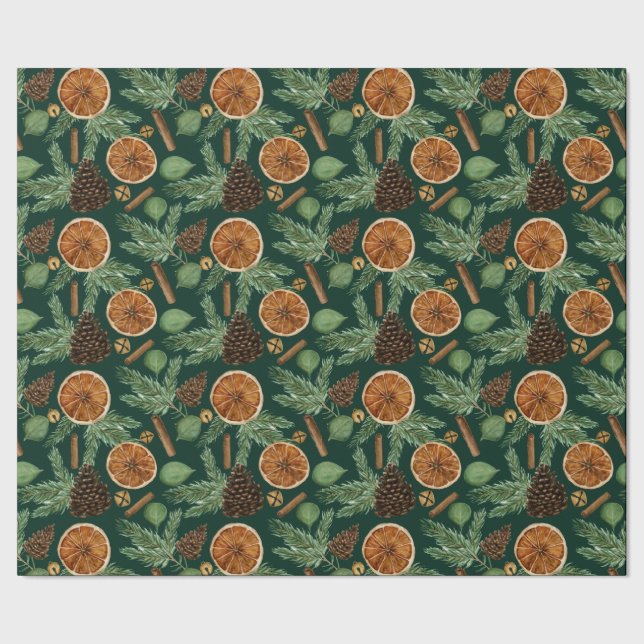 Rustic Dried Orange Pine Green Christmas Holiday  Presentpapper (Seam)