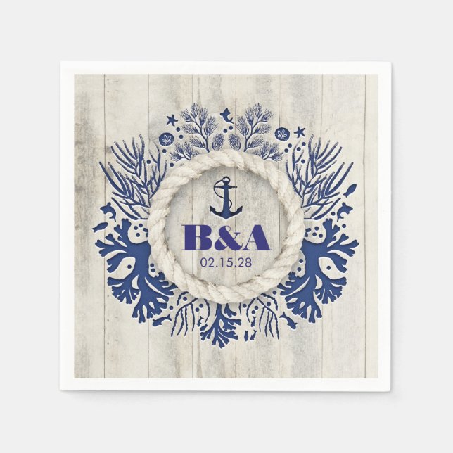 Rustic Driftwood Beach Wedding Pappersservett (Framsidan)