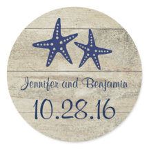 Rustic Driftwood Nautical Beach Navy Starfish