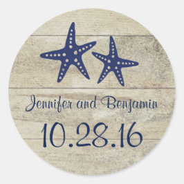 Rustic Driftwood Nautical Beach Navy Starfish Runt Klistermärke