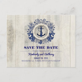Rustic Driftwood Nautical Navy Beach Spara datumet Meddelande Vykort
