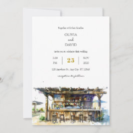 Rustic Driftwood Tropical Tiki Pub Beach Wedding Inbjudningar