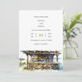 Rustic Driftwood Tropical Tiki Pub Beach Wedding Inbjudningar