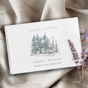 Rustic Dusky Grönt Blue Gräs Träd Skogen Bröllop Gästböcker