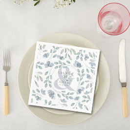 Rustic Dusty Blue Ampersand & Blommigt Bröllop Pappersservett