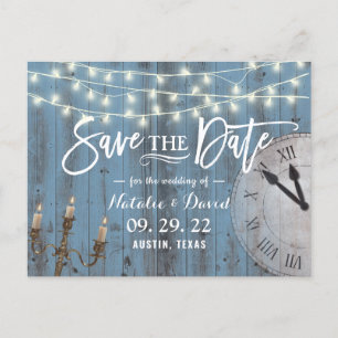 Rustic Dusty Blue Barn Wood Fairytale Bröllop Meddelande Vykort