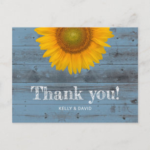 Rustic Dusty Blue Barn Wood Solros Tack Vykort