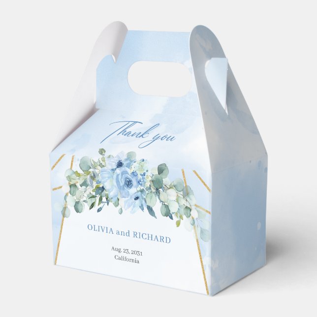 Rustic Dusty Blue Blommigt eucalyptus guld ram Presentaskar (Framsidan Sidan)