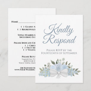Rustic Dusty Blue Blommigt Svara Bröllop OSA Kort