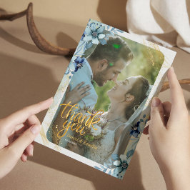 Rustic Dusty Blue Blommigt - Tack för ditt kort -