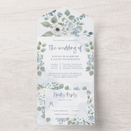 Rustic Dusty Blue-Blommigt | Vattenfärg Bröllop