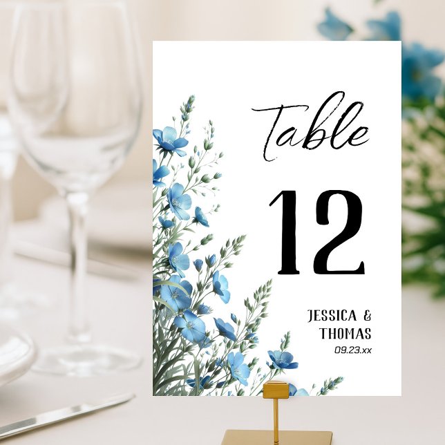 Rustic Dusty Blue Boho Chic Wildblomma Bröllop Bordsnummer (Skapare uppladdad)