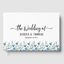 Rustic Dusty Blue Boho Chic Wildblomma Bröllop Gästböcker