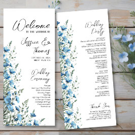 Rustic Dusty Blue Boho Chic Wildblomma Bröllop Program