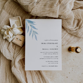 Rustic Dusty Blue Botanical Elegant bröllop Inbjudningar