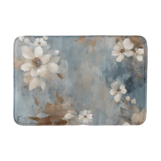 Rustic Dusty Blue Brown Cream Farmhouse Blommigt Badrumsmatta