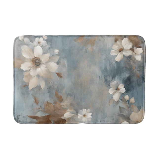 Rustic Dusty Blue Brown Cream Farmhouse Blommigt Badrumsmatta (Framsidan)
