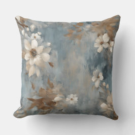 Rustic Dusty Blue Brown Cream Farmhouse Blommigt Kudde