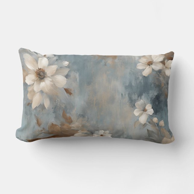 Rustic Dusty Blue Brown Cream Farmhouse Blommigt Lumbarkudde (Framsida)