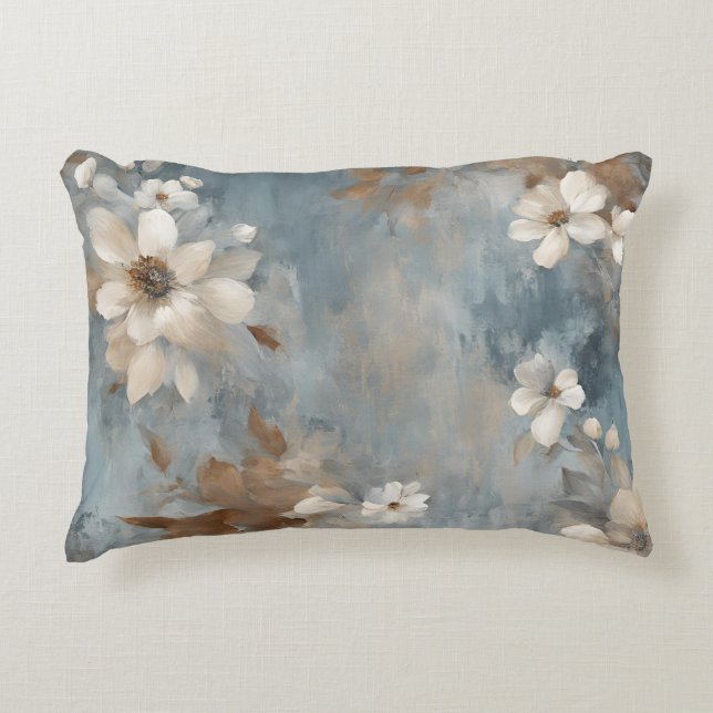 Rustic Dusty Blue Brown Cream Farmhouse Blommigt Prydnadskudde (Framsidan)