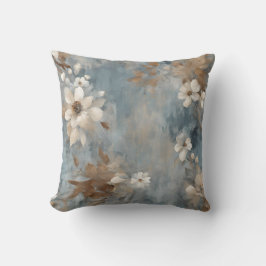Rustic Dusty Blue Brown Cream Farmhouse Blommigt S Kudde