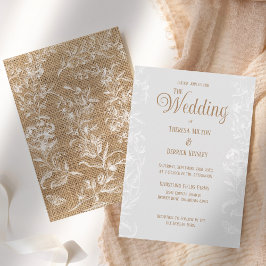 Rustic Dusty Blue Burlap Blommigt Snöre Bröllop Inbjudningar