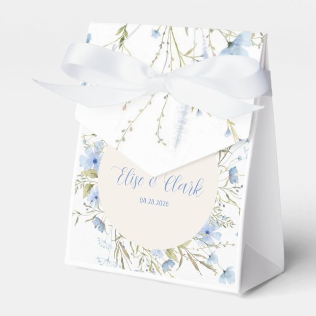 Rustic Dusty Blue Delicate Wildblomma Bröllop Presentaskar (Framsidan Sidan)