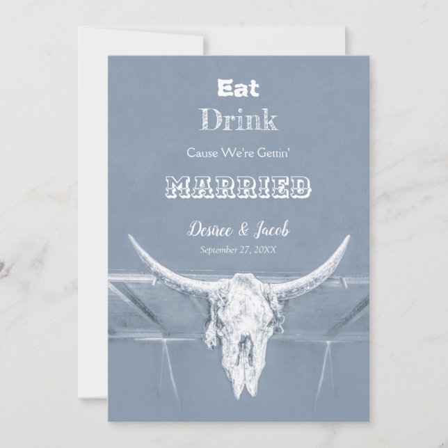 Rustic Dusty Blue Eat Drink ska vara gift Bull Sku Meddelande (Framsida)