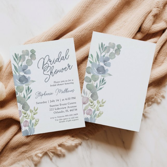 Rustic Dusty Blue Floral Bridal Shower Invitation Inbjudningar (Skapare uppladdad)