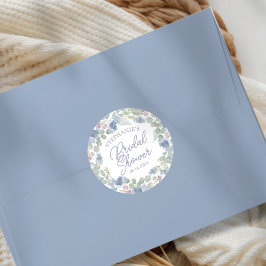 Rustic Dusty Blue Floral Wreath Bridal Shower Runt Klistermärke