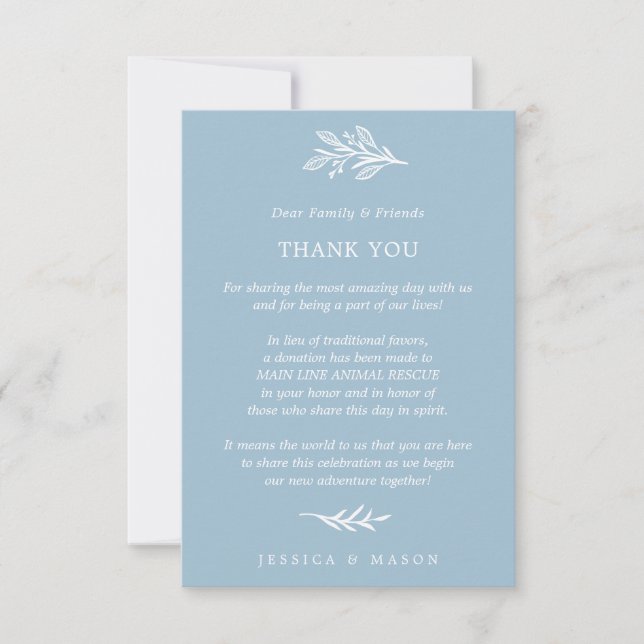 Rustic Dusty Blue in Lieu of Favests Place Card Meddelande (Framsida)