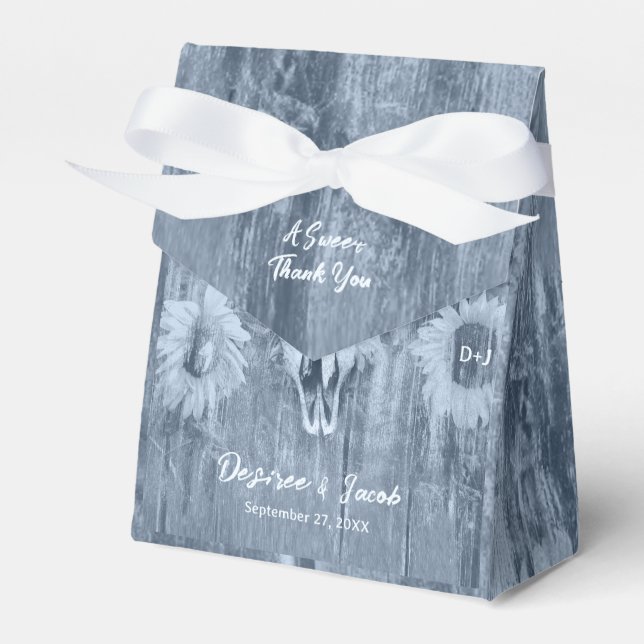 Rustic Dusty Blue Land Sunwers Bull Skull Presentaskar (Framsidan Sidan)