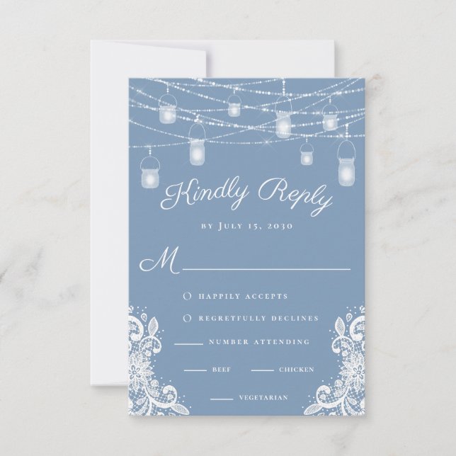 Rustic Dusty Blue Ljus Bröllop OSA Card (Framsida)