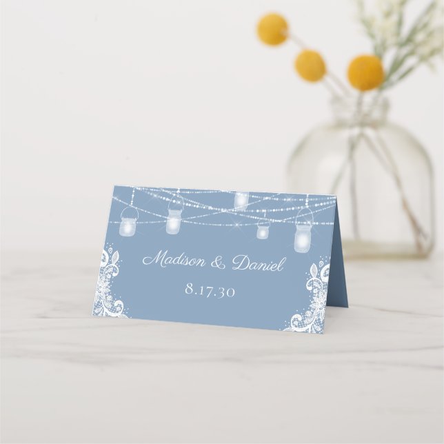 Rustic Dusty Blue Ljus Bröllop Place Card Placeringskort (Baksida)