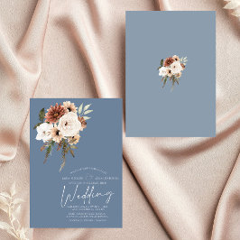 Rustic Dusty Blue Peach Blommigt Bröllop Inbjudningar