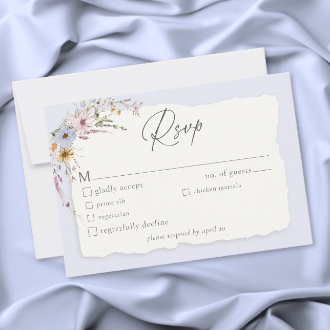 Rustic Dusty Blue Romantic Wildflower Wedding OSA Kort (Rustic Dusty Blue Romantic Wildflower Wedding RSVP Card)