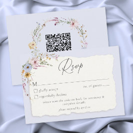 Rustic Dusty Blue Romantic Wildflower Wedding QR OSA Kort